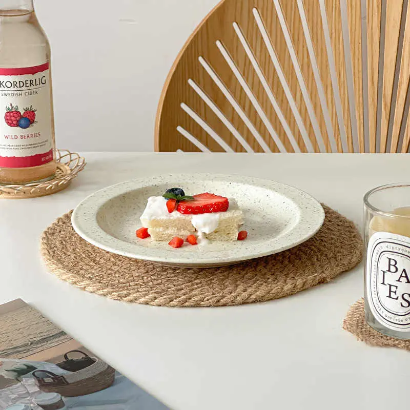 18.5cm Sesame Dot Ceramic Flat Plate Household Simple Breakfast Disc Afternoon Tea Snack Pastry Dish Tableware