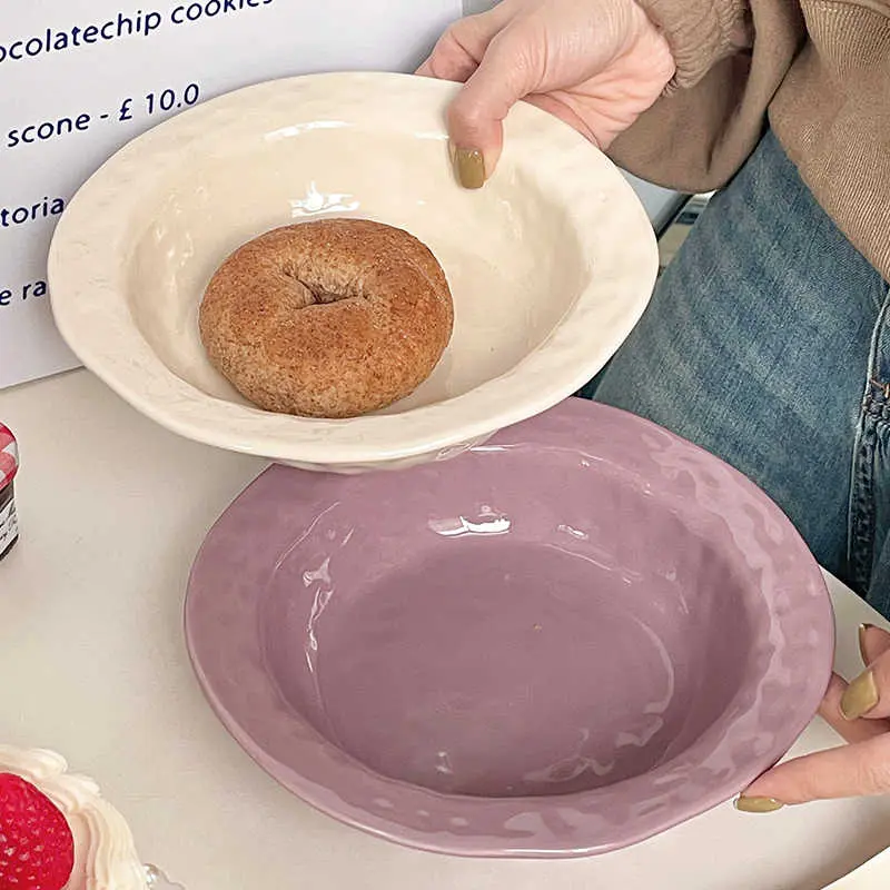 Solid Colour Ceramic Straw Hat Plate Household Fruit Salad Plates Breakfast Dessert Tray Simple Pasta Dish Tableware