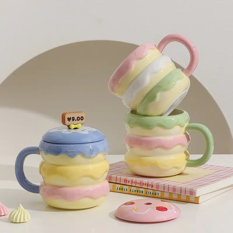 400ml Creative Ceramic Mug Colour Clash Coffee Cups With Lid And Spoon Home Breakfast Milk Oatmeal Cup Drinkware Gift
