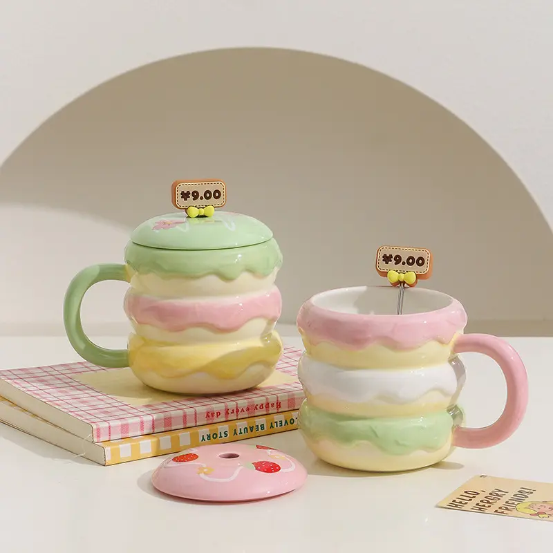 400ml Creative Ceramic Mug Colour Clash Coffee Cups With Lid And Spoon Home Breakfast Milk Oatmeal Cup Drinkware Gift