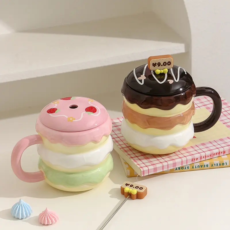 400ml Creative Ceramic Mug Colour Clash Coffee Cups With Lid And Spoon Home Breakfast Milk Oatmeal Cup Drinkware Gift