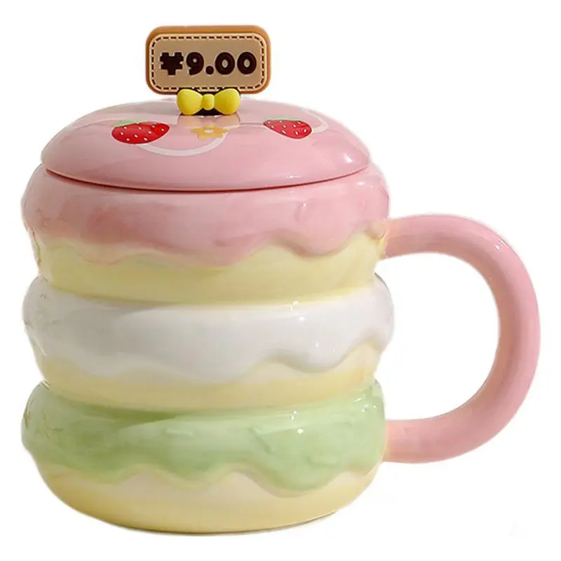 400ml Creative Ceramic Mug Colour Clash Coffee Cups With Lid And Spoon Home Breakfast Milk Oatmeal Cup Drinkware Gift
