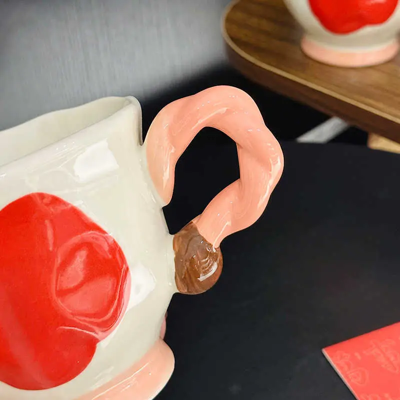 360ml Ceramic Apple Printed Mug Spoon Delicate Breakfast Oatmeal Milk Cup Office Coffee Cup Girls Gift Household Drinkware