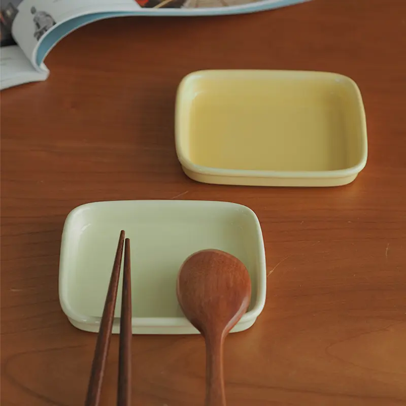 Solid Color Simple Ceramic Dipping Plate Hotpot Mini Seasoning Dish Sauce And Vinegar Small Square Plates Kitchen Tableware
