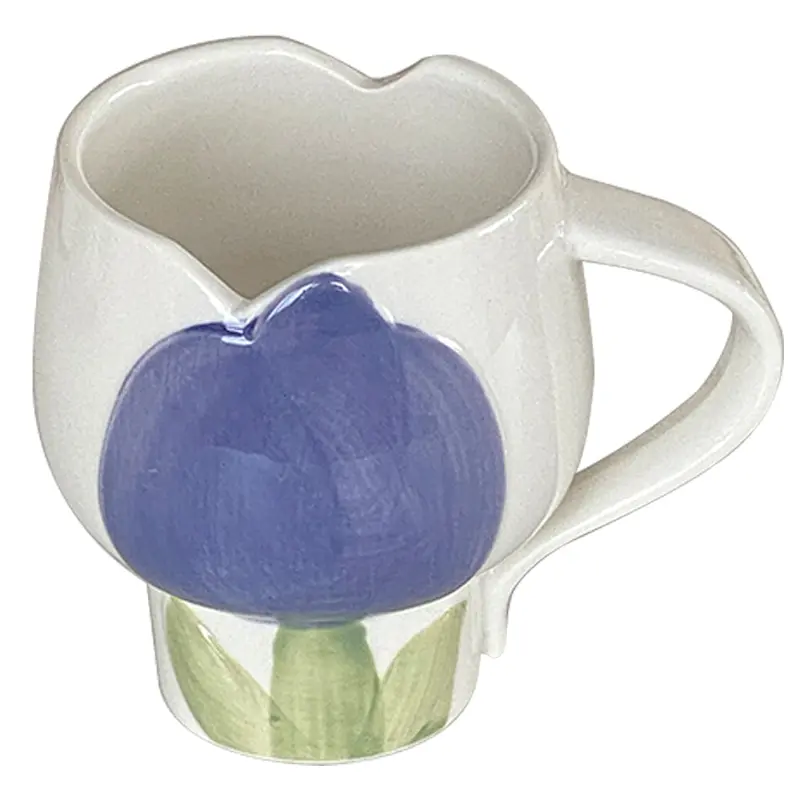 340ml Hand-painted Tulip Mug Korean Ceramic Latte Coffee Cup Home Breakfast Milk Oatmeal Cups Drink Ware