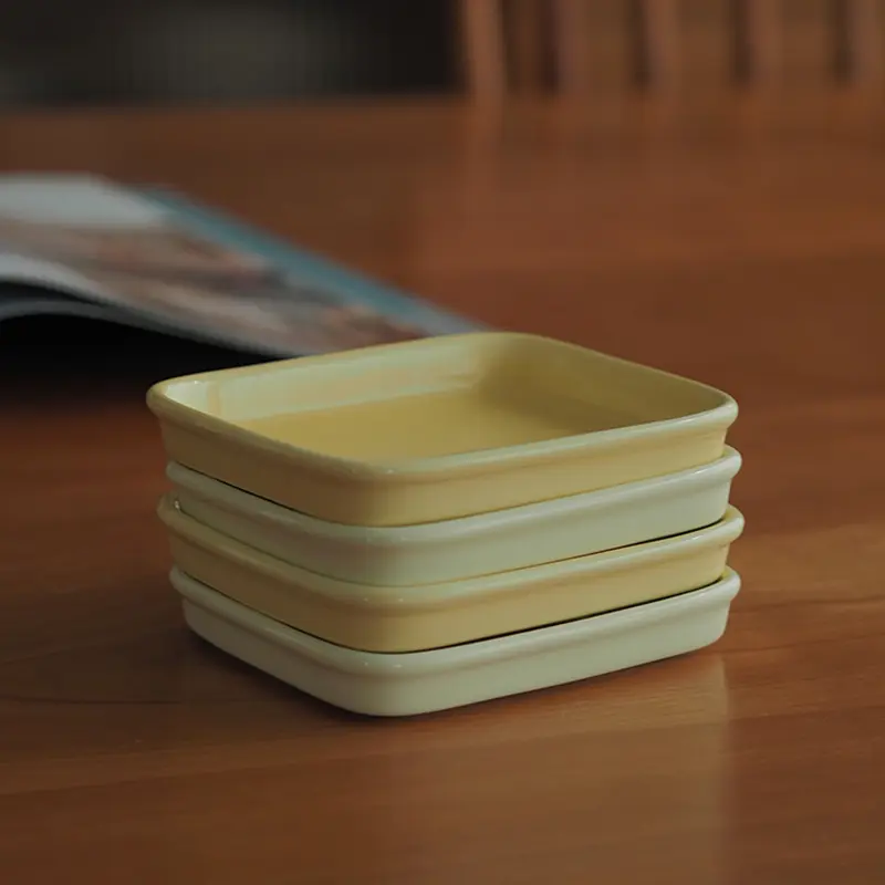 Solid Color Simple Ceramic Dipping Plate Hotpot Mini Seasoning Dish Sauce And Vinegar Small Square Plates Kitchen Tableware