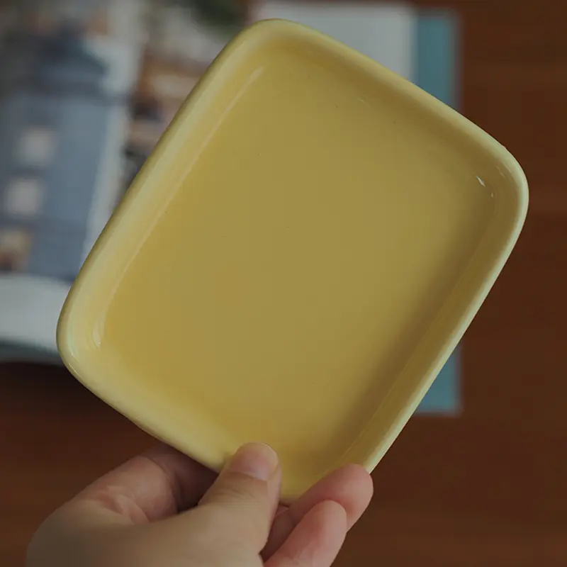 Solid Color Simple Ceramic Dipping Plate Hotpot Mini Seasoning Dish Sauce And Vinegar Small Square Plates Kitchen Tableware