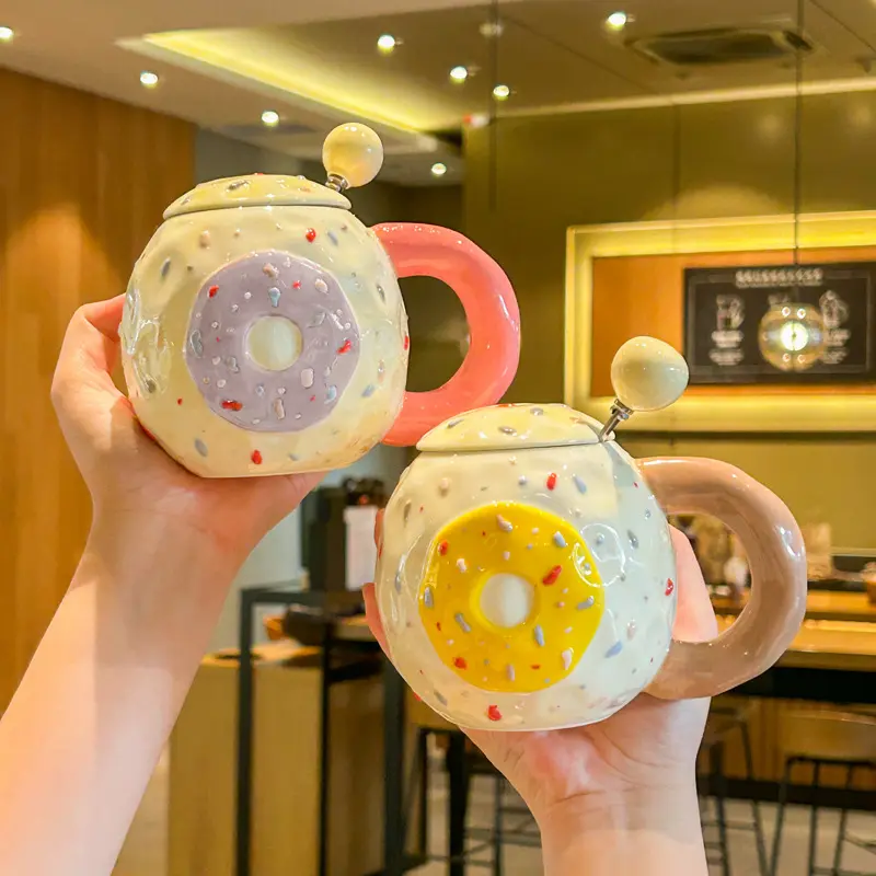 Creative Ceramic Mug With Lid Spoon Birthday Gift Girls Home Coffee Cup Breakfast Milk Oatmeal Cup Drinking Utensils