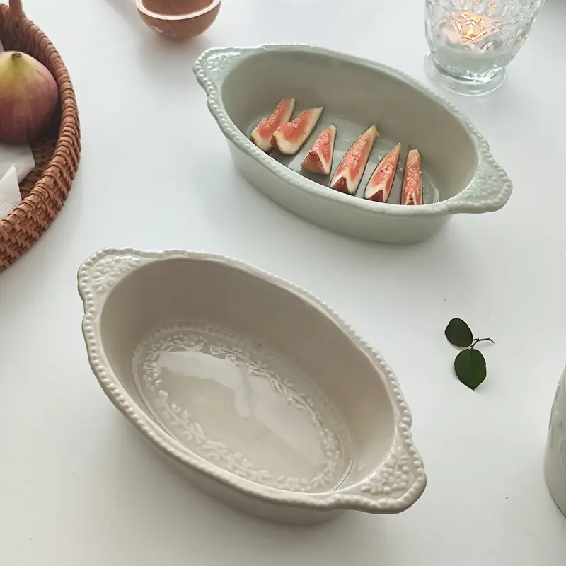 Ceramic Relief Amphora Plate High Temperature Resistant Baking Rice Dish Breakfast Fruit Vegetable Salad Tray  Tableware