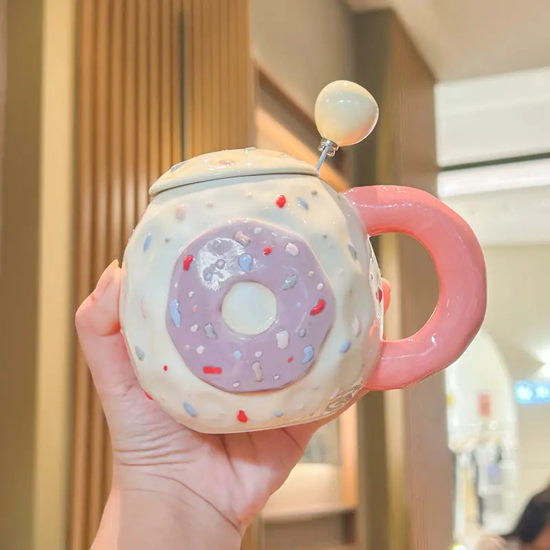 Creative Ceramic Mug With Lid Spoon Birthday Gift Girls Home Coffee Cup Breakfast Milk Oatmeal Cup Drinking Utensils