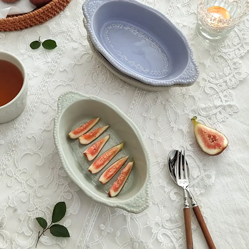 Ceramic Relief Amphora Plate High Temperature Resistant Baking Rice Dish Breakfast Fruit Vegetable Salad Tray  Tableware