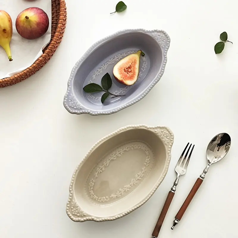 Ceramic Relief Amphora Plate High Temperature Resistant Baking Rice Dish Breakfast Fruit Vegetable Salad Tray  Tableware