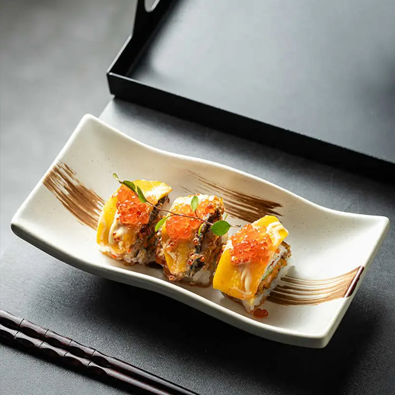 Rectangular Ceramic Sushi Plate Japanese Cooking Plates Creative Western Snack Dessert Dish Restaurant Tableware 20cm