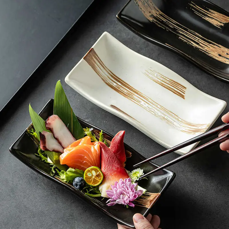 Rectangular Ceramic Sushi Plate Japanese Cooking Plates Creative Western Snack Dessert Dish Restaurant Tableware 20cm