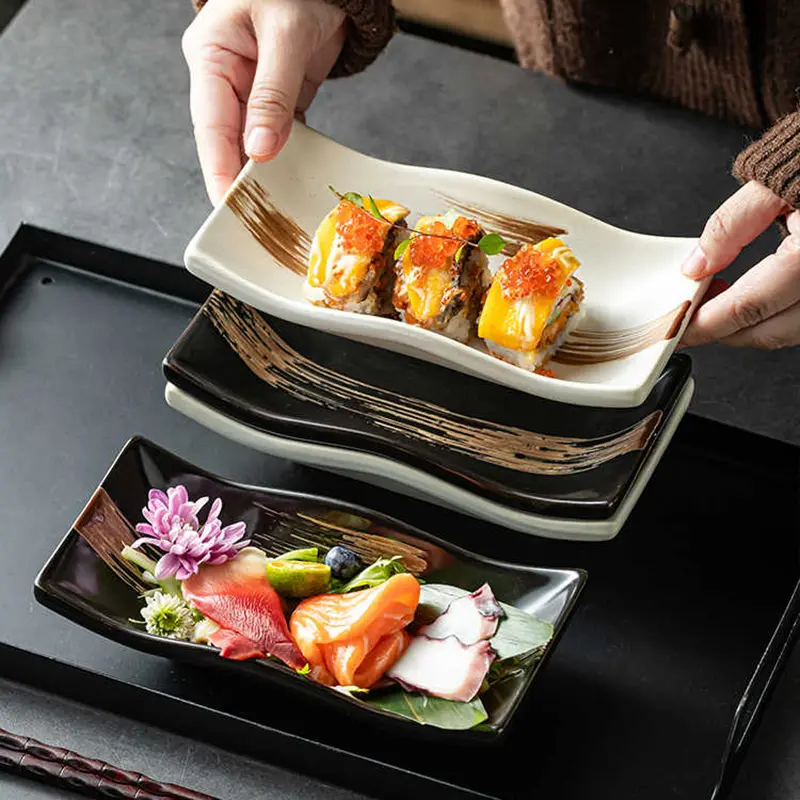 Rectangular Ceramic Sushi Plate Japanese Cooking Plates Creative Western Snack Dessert Dish Restaurant Tableware 20cm