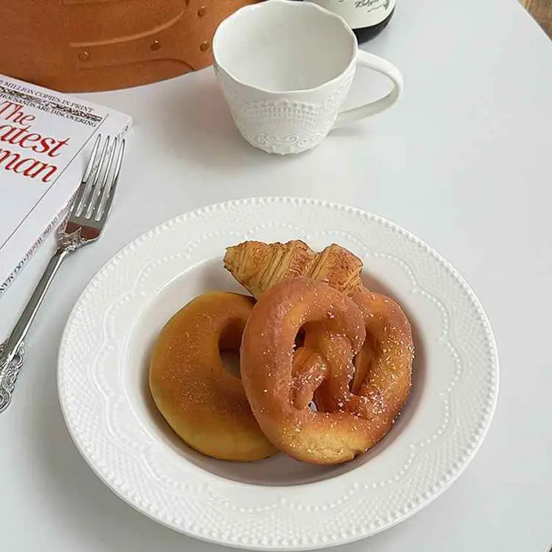 French Exquisite Ceramic Western Food Plate White Dessert Tray Solid Colour Simple Breakfast Plates Household Pastry Dish