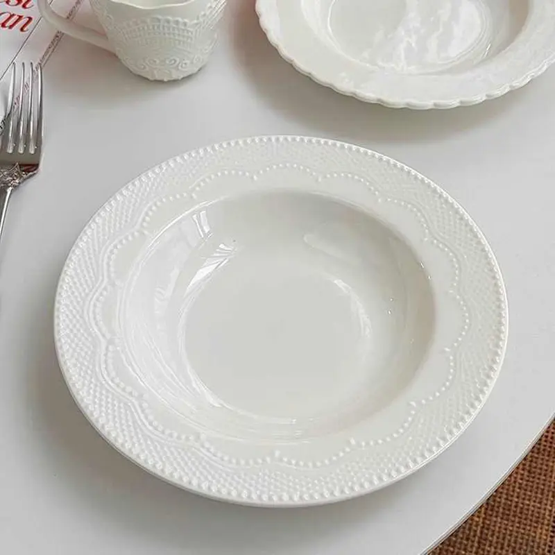 French Exquisite Ceramic Western Food Plate White Dessert Tray Solid Colour Simple Breakfast Plates Household Pastry Dish