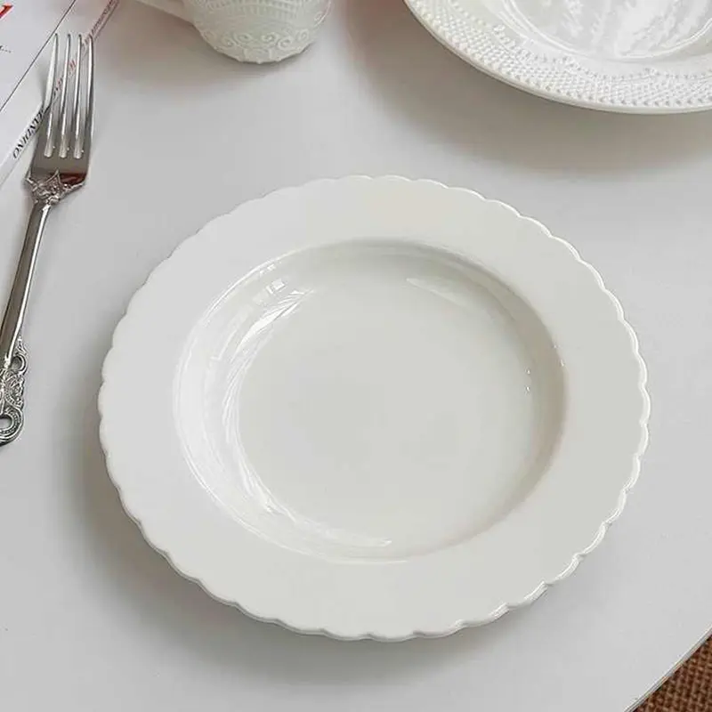French Exquisite Ceramic Western Food Plate White Dessert Tray Solid Colour Simple Breakfast Plates Household Pastry Dish