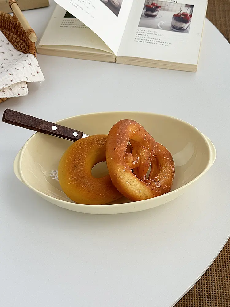 French Simple Ceramic Binaural Oval Plate Solid Colour Fruit Salad Plate Household Fish Plate Deep Plate Bread Plate Tableware