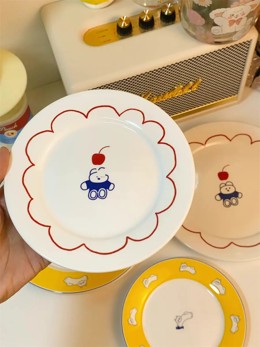 Cute Cartoon Ceramic Plate Japanese Dessert Dish Western Breakfast Fruit Salad Platter Korean Bread Snack Tray Tableware