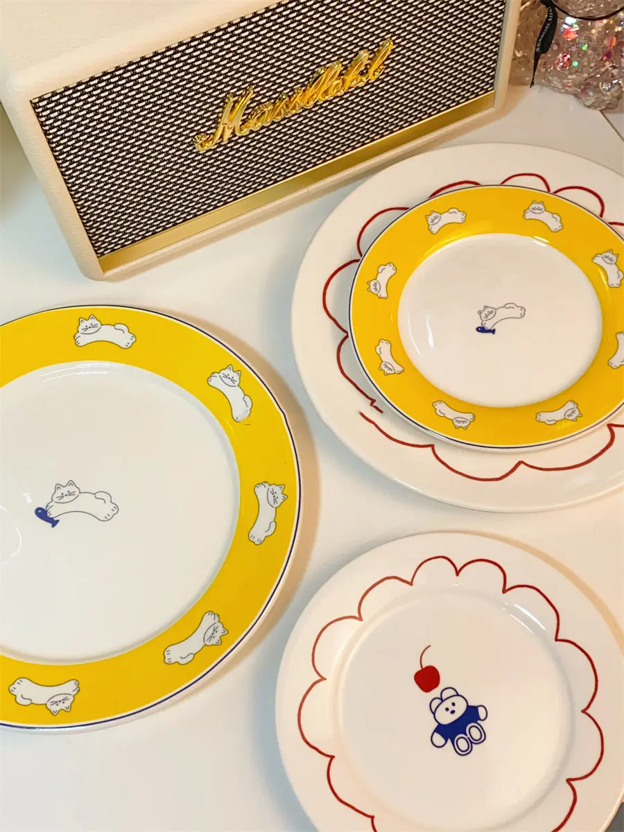 Cute Cartoon Ceramic Plate Japanese Dessert Dish Western Breakfast Fruit Salad Platter Korean Bread Snack Tray Tableware