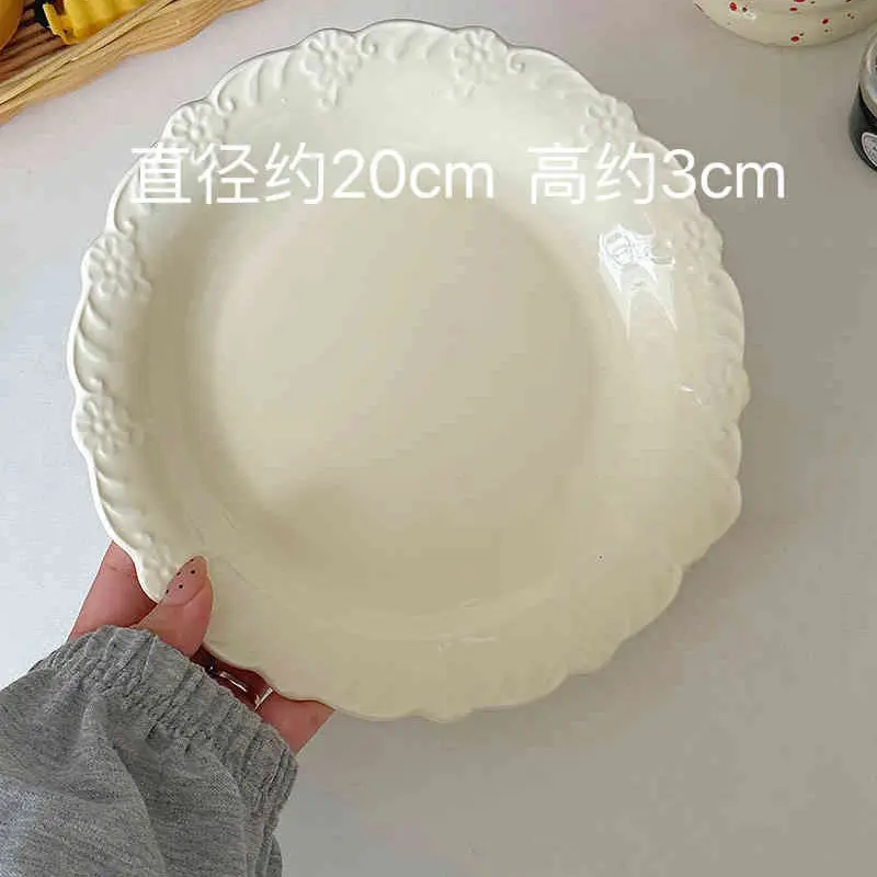 Embossed Ceramic Snack Plate French Dinner Tray Afternoon Tea Dessert Dish Light Luxury Kitchen Tableware 20cm