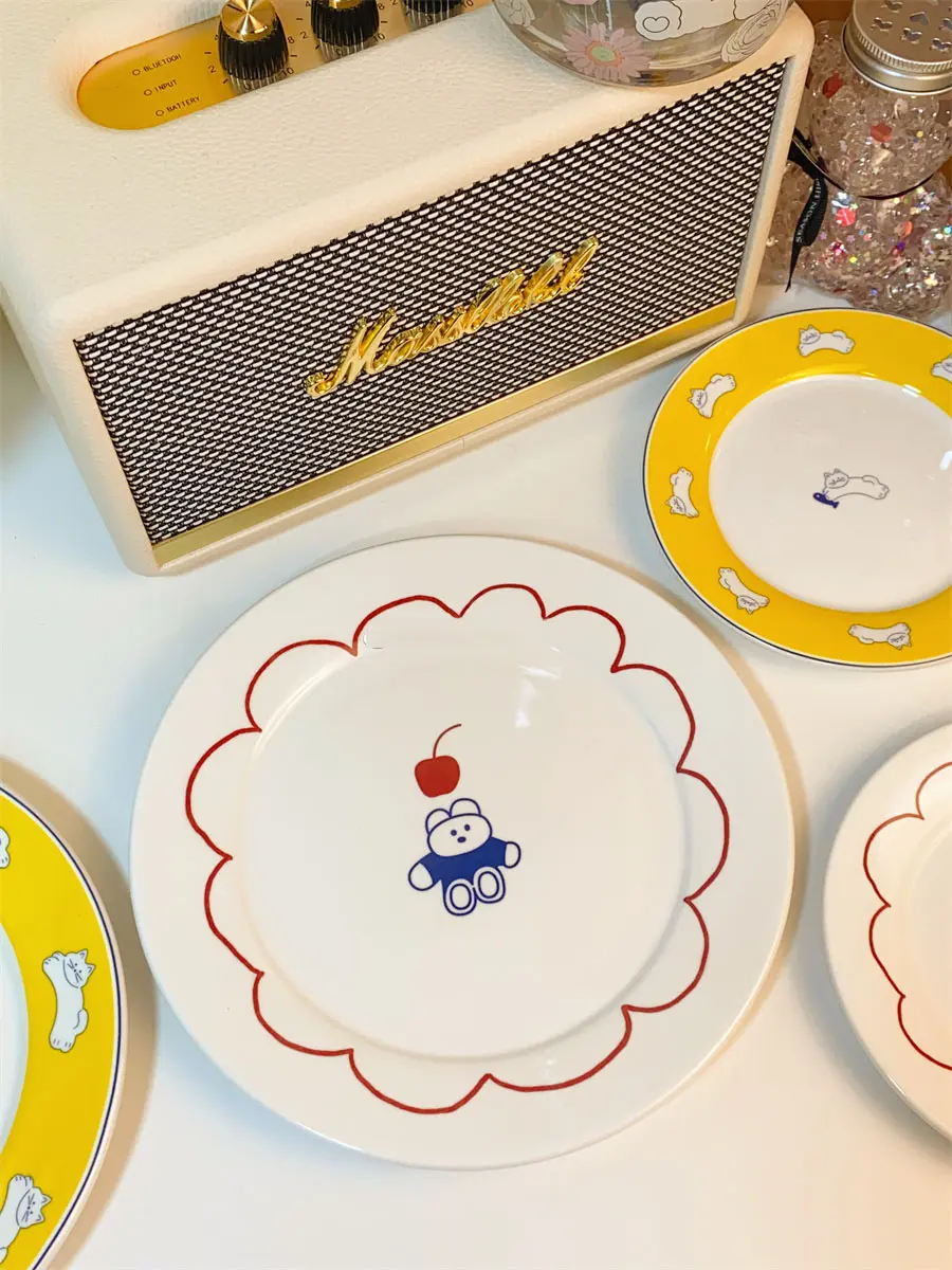 Cute Cartoon Ceramic Plate Japanese Dessert Dish Western Breakfast Fruit Salad Platter Korean Bread Snack Tray Tableware