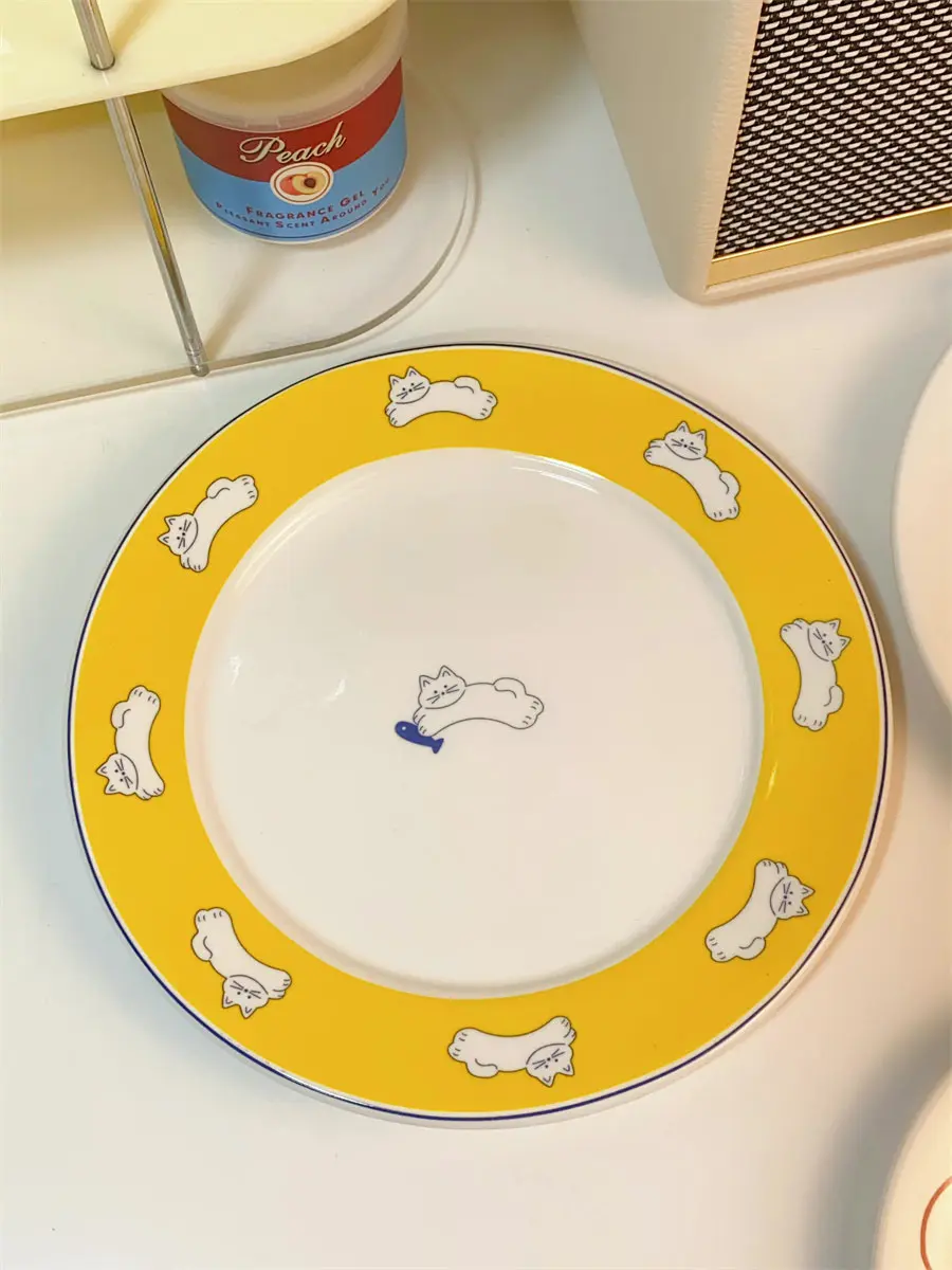 Cute Cartoon Ceramic Plate Japanese Dessert Dish Western Breakfast Fruit Salad Platter Korean Bread Snack Tray Tableware