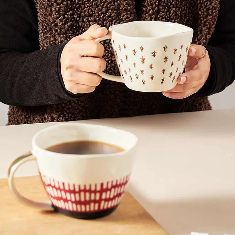 430ml Nordic Style Ceramic Mug Large Capacity Hand-painted Office Coffee Mugs Home Breakfast Milk Oatmeal Cup Drinking Utensils