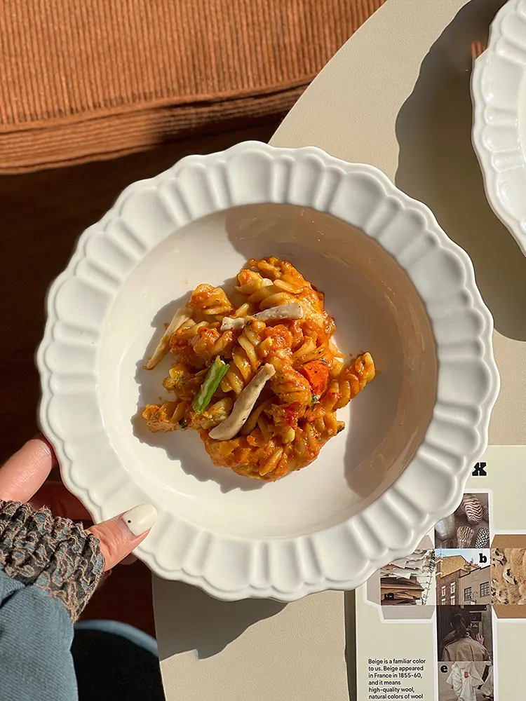 Korean White Simple Dessert Plate Household Flat Plate Ceramic Deep Dish Western Food Plate Kitchen Tableware