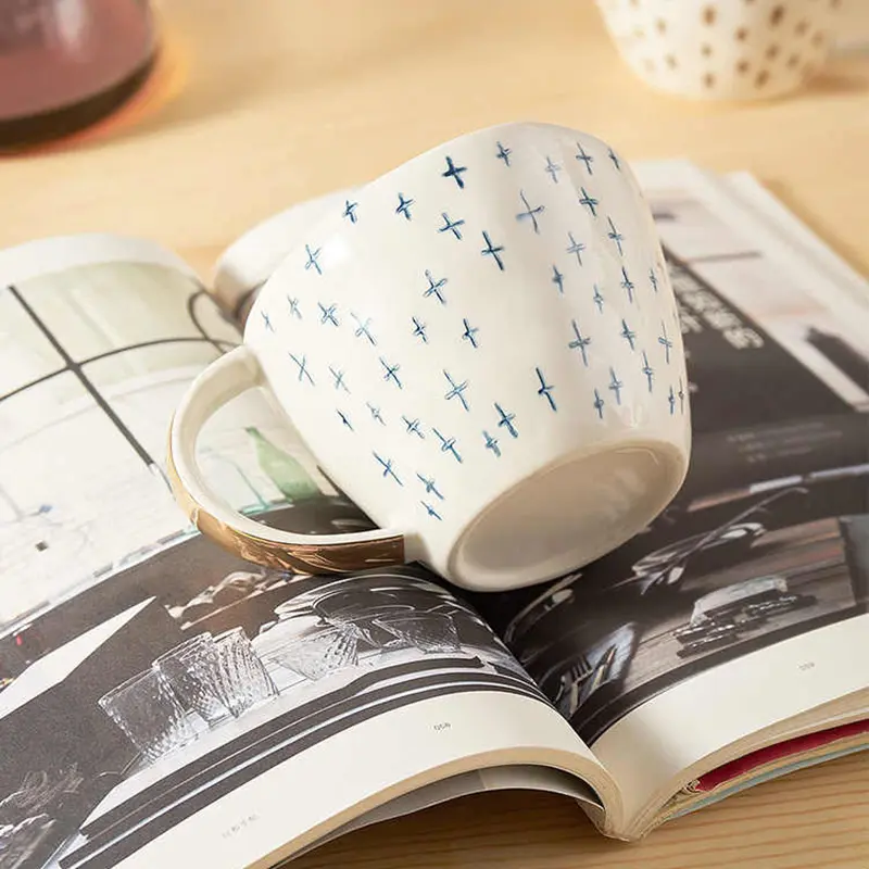 430ml Nordic Style Ceramic Mug Large Capacity Hand-painted Office Coffee Mugs Home Breakfast Milk Oatmeal Cup Drinking Utensils