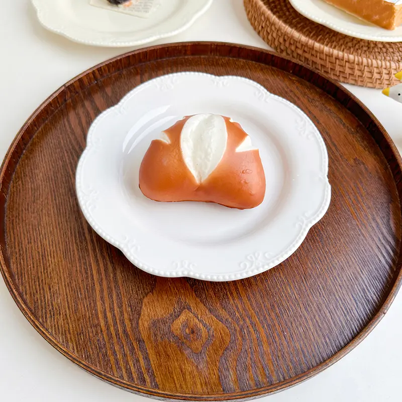 European Relief Ceramic Plates Simple Lunch Western Food Flat Plate Dessert Cake Plates For Home Use Kitchen Tableware