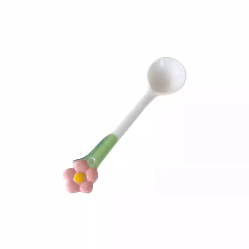 Ceramic Soup Spoon Cute Flowers Long Handle Coffee Spoon Korean Dessert Spoon Household Tableware Kitchen Accessories