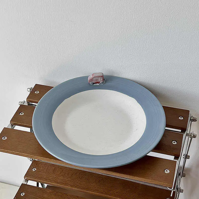 Korean Ceramic Plate Household Cute Dinner Plates Salad Fruit Deep Tray Clashing Dessert Pastry Dish 21.5cm Tableware