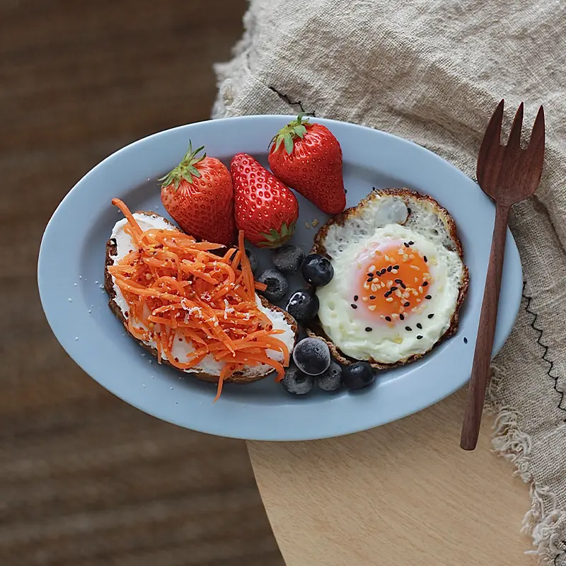 Korean-style Simple Oval Plate Solid Colour Matte Western Food Spaghetti Dinner Plates Underglaze Breakfast Dessert Fruit Plate