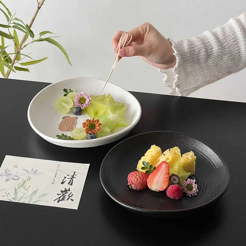 Frosted Ceramic Plate Delicate Afternoon Tea Snack Fruit Plates Solid Colour Dessert Cake Dish 20cm Tableware