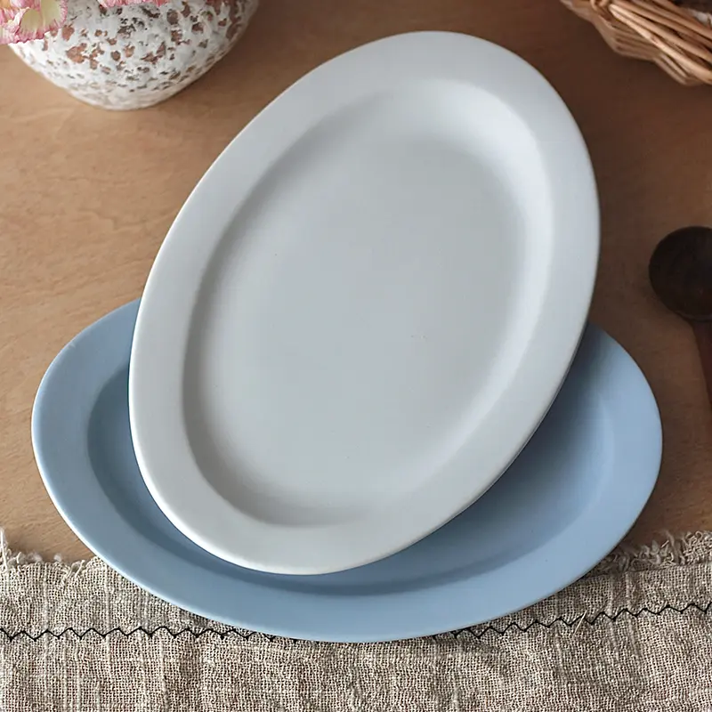Korean-style Simple Oval Plate Solid Colour Matte Western Food Spaghetti Dinner Plates Underglaze Breakfast Dessert Fruit Plate