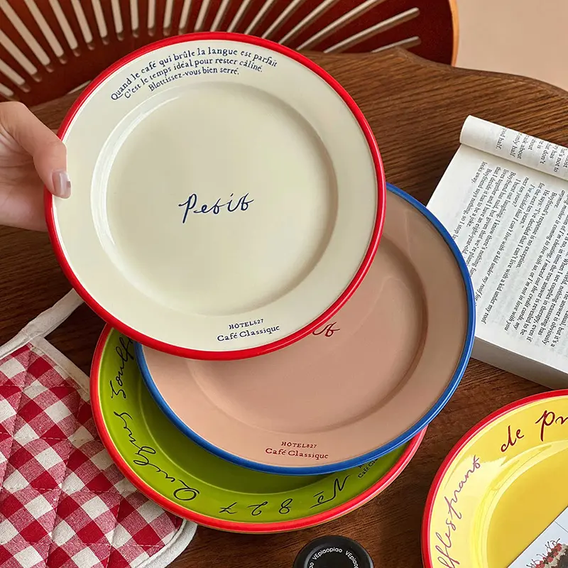 Korean Letter Printing Ceramic Plate Coffee Shop Dessert Cake Breakfast Plates Household Lunch Western Food Disc