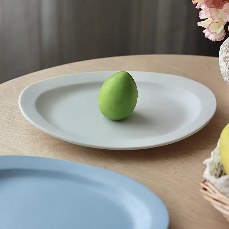 Korean-style Simple Oval Plate Solid Colour Matte Western Food Spaghetti Dinner Plates Underglaze Breakfast Dessert Fruit Plate