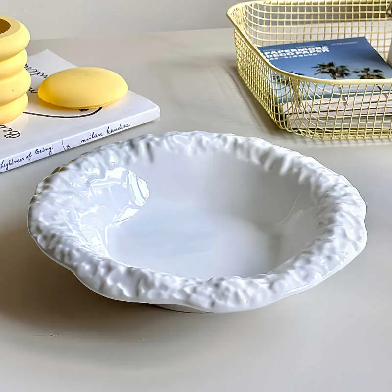 Creative Stone Pattern Ceramic Plate White Household Deep Plates Exquisite Western Spaghetti Dish Dessert Disc 20cm Tableware