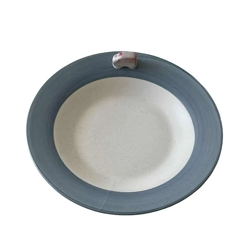Korean Ceramic Plate Household Cute Dinner Plates Salad Fruit Deep Tray Clashing Dessert Pastry Dish 21.5cm Tableware