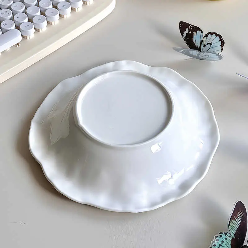 Creative Stone Pattern Ceramic Plate White Household Deep Plates Exquisite Western Spaghetti Dish Dessert Disc 20cm Tableware