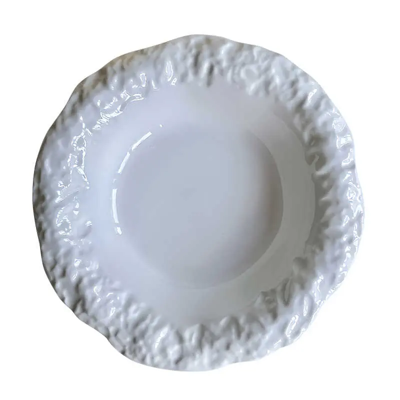 Creative Stone Pattern Ceramic Plate White Household Deep Plates Exquisite Western Spaghetti Dish Dessert Disc 20cm Tableware