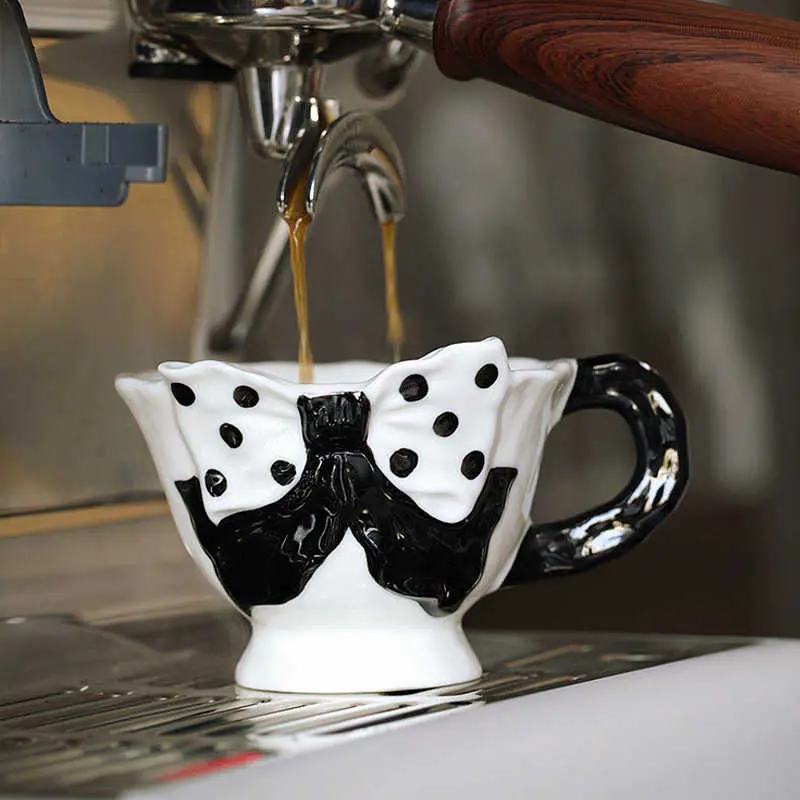 Polka Dot Bow Ceramic Mug Exquisite Latte Coffee Cup 250ml Afternoon Tea Drinkware Girls Gift