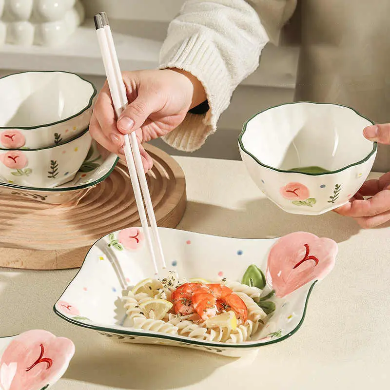 Underglaze Color Ceramic Square Plate Delicate Relief Deep Plates Printed Dessert Disc Household Dish Kitchen Tableware
