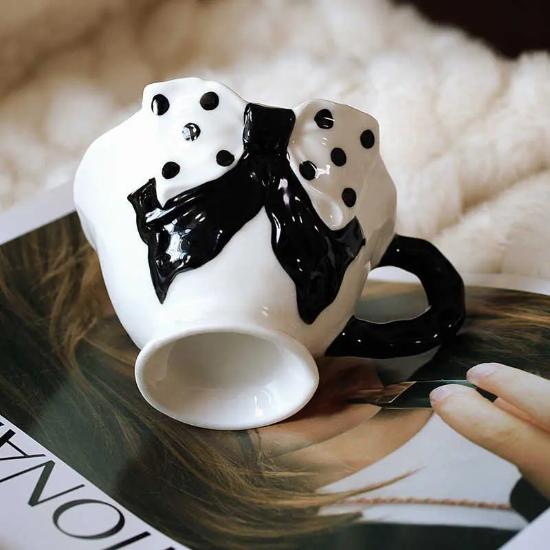 Polka Dot Bow Ceramic Mug Exquisite Latte Coffee Cup 250ml Afternoon Tea Drinkware Girls Gift