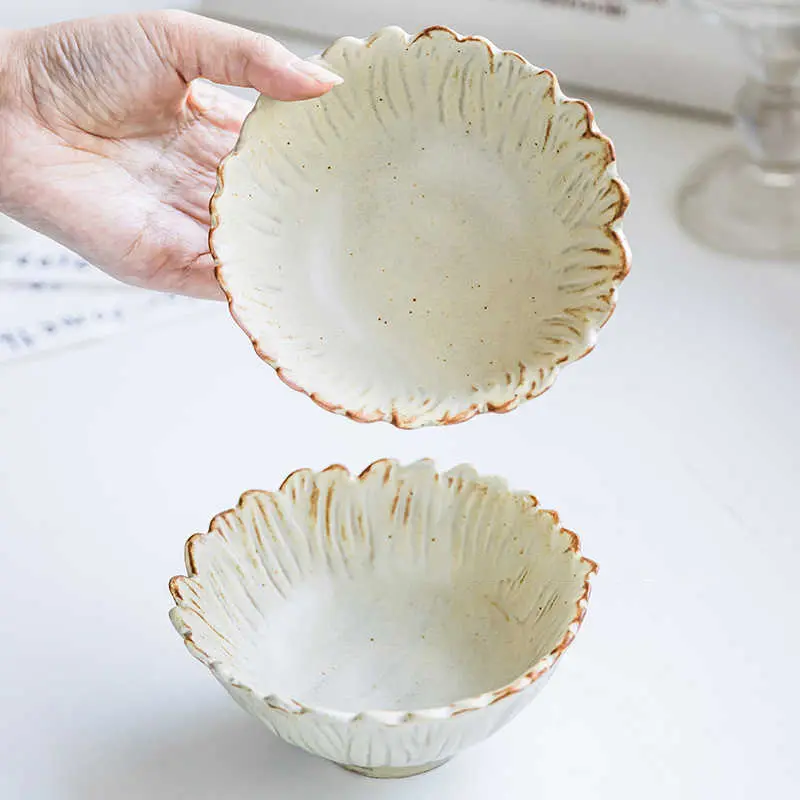 Vintage Rough Ceramic Rice Bowl Dessert Bowls Breakfast Yogurt Oatmeal Bowl Ceramic Tableware