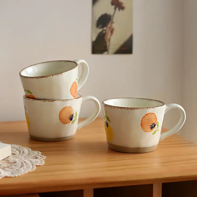 Japanese Style Cute Hand-Painted Ceramic Cups Kiln Change Glaze Retro Mug Household Breakfast Milk Coffee Cup