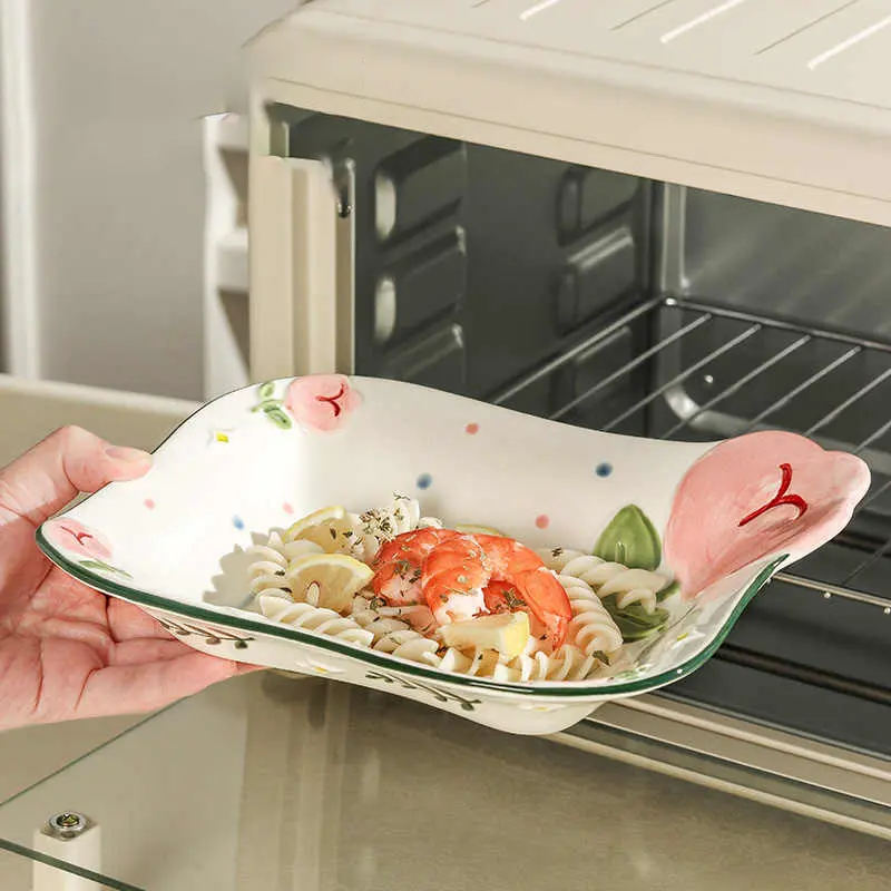 Underglaze Color Ceramic Square Plate Delicate Relief Deep Plates Printed Dessert Disc Household Dish Kitchen Tableware