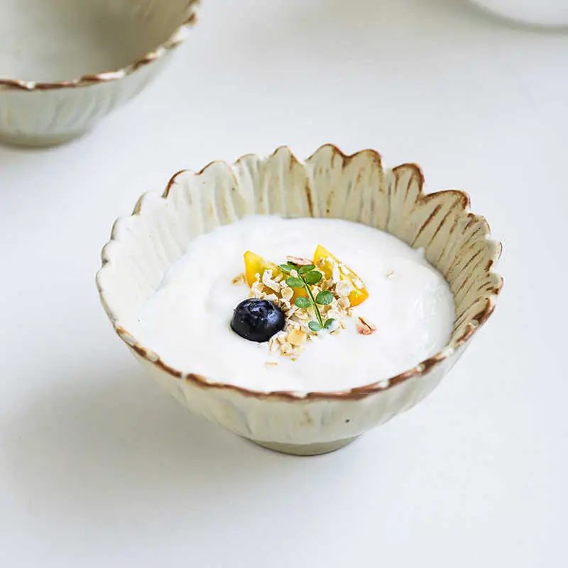 Vintage Rough Ceramic Rice Bowl Dessert Bowls Breakfast Yogurt Oatmeal Bowl Ceramic Tableware